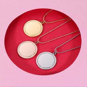 Hot Sale 18k Stainless Steel Rose Gold Plated Round Custom Engraved Charm Pendant Blank Engraving Necklace for Female - Product Image 3