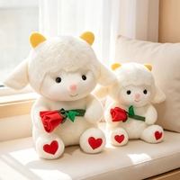 Peluche Mouton Blanc Doux et Moelleux, Agneau Assis, Animal de la Ferme, Poupée Rembourrée avec Rose Rouge pour la Saint-Valentin, Décoration de Canapé, Cadeau d'Amour