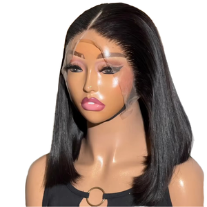 Peluca Bob Corta y Lisa de Alta Calidad con Flequillo, Cabello Remy Brasileño, Estilo <span class=keywords><strong>Yaki</strong></span> para Mujeres Negras - Product Image 5