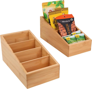 Organizador de Bolsitas de Té de Bambú al por Mayor, Organizador de Almacenamiento de Bambú para <span class=keywords><strong>Despensa</strong></span>, Organizador de Snacks de 4 Secciones con Divisores para Cocina - Product Image 2