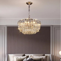 Lustre moderne de luxe à étages en cristal, hauteur réglable, taille moyenne, suspension LED pour salon, chambre et salle à manger