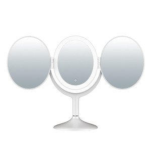 Three Fold Makeup Mirror With Led Light Round White Folding Beauty Mirror For Vanity Use - Product Image 5