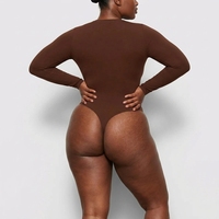 Body gainant grande taille à manches longues et dos nu, très élastique, effet ventre plat, sans coutures, en polyester pour femme adulte