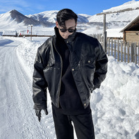 Blouson Moto Vintage Noir Homme en Similicuir PU – Manteau OEM pour Tenue Décontractée d'Automne