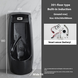 <span class=keywords><strong>Urinoir</strong></span> en céramique à capteur automatique de conception moderne <span class=keywords><strong>Urinoir</strong></span> mural intégré noir sur pied pour adultes pour salle de bain et hôtel - Product Image 6
