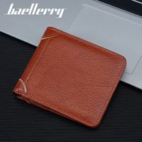 Dompet Pendek Pria Kulit Asli Baru dari Baellerry dengan Banyak Slot Kartu, Dompet Sederhana Retro Kecil untuk Pria