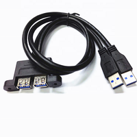 50cm Schwarzes USB 3.0 Stecker-zu-Buchse-Kabel mit 2 Steckern und Panelmontage USB-Verlängerungskabel