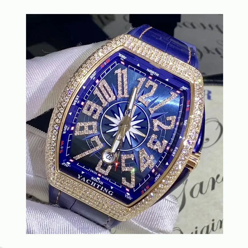 Quartz Watch Men Luxury Diamond Hip Hop Watches Man Mens Sliver Wrist Watch Clock