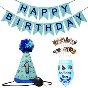 Conjunto de suministros de cumpleaños para mascotas, falda con pajarita, vestido de perro y gato, sombrero de cumpleaños, pajaritas para perros, conjunto de cumpleaños