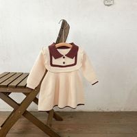 Nouveau printemps bébé fille mignon col de poupée doux robe pull tricoté bébé robe