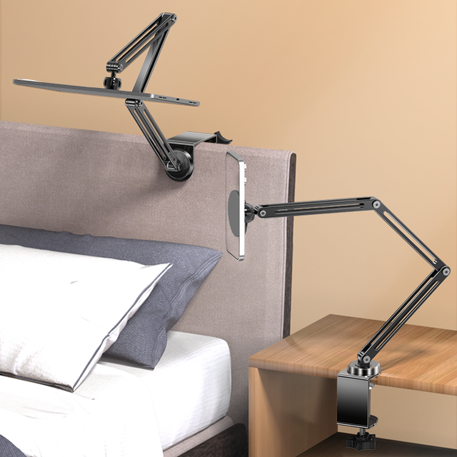 360 Rotation Multi-angle Bedside Table Mount Magnetic Air Suction Long Arm Adjustable Lazy Panel Clamp Fixation Tablet Stand