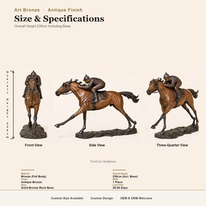 Statue personnalisée grandeur nature en bronze de cheval de course et jockey, sculpture de cheval au galop, art métallique pour jardin extérieur et villa, vente en gros OEM - Product Image 2