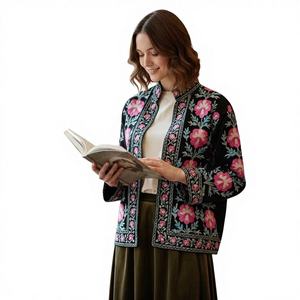 Blouson Bomber Unisexe en Velours Tricoté Matelassé Brodé Suzani Style Bohème Respirant Hiver Ethnique Chic Vintage Cadeau pour Elle - Product Image 1