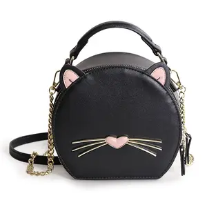 Bolso redondo con diseño de gato y animal para chicas