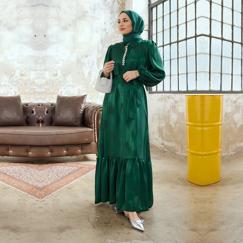 महिला दुबई सुरुचिपूर्ण बागे मुस्लिम काफ्तान अबाया लंबी पोशाक कस्टम इस्लामी कपड़े पत्थर के कॉलर के साथ जेकक्वार्ड पोशाक