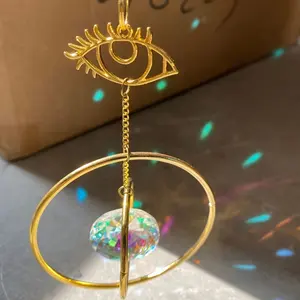 Dropshipping Opknoping Goud Metalen Frame Cristal Suncatcher Shiny Rainbow Maker Evil Eye Zon Catcher