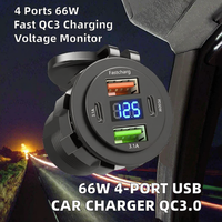 QC3.0 5V 3.1A Soket Colokan Daya USB Ganda 3-Port dengan Voltmeter LED Berlampu untuk Mobil/Kapal/Perahu & Sepeda Motor