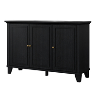 Buffet à 3 portes en bois grainé noir, armoire de rangement décorative avec portes à cadre surélevé pour salon