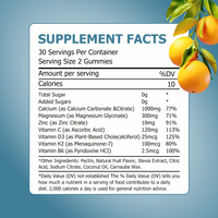 Gummies de calcium, magnésium et zinc en gros pour usines – Vitamines C, D3, K2, B6 – Améliore l'absorption du calcium, soutient l'énergie, renforce l'immunité