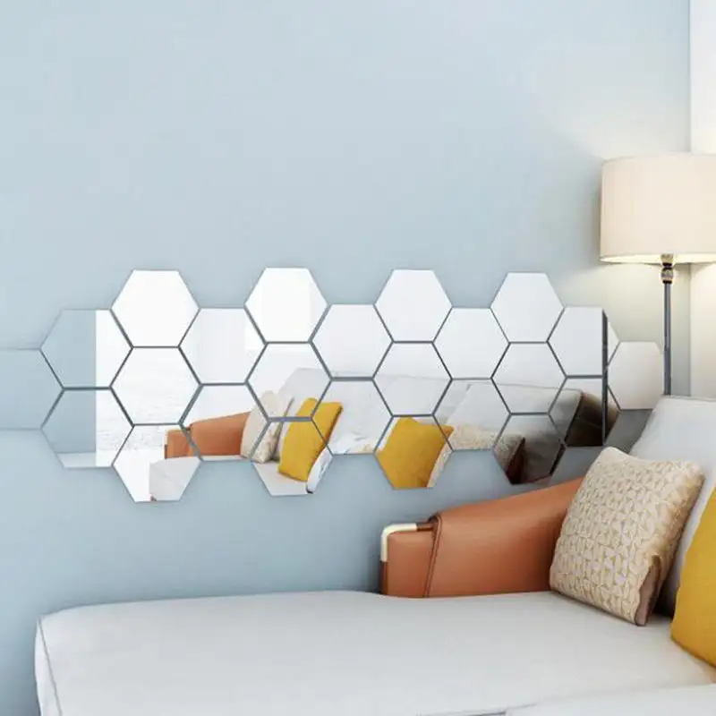 Custom Geometric Hexagon Mirror Decal Acrylic Mirror 3D wall Sticker DIY Home Office Decor stickers for Christmas home decor