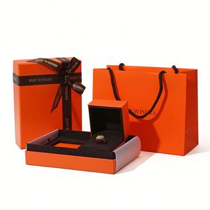 Boîte-cadeau en carton orange OEM pour bijoux et cosmétiques avec ruban et logo personnalisé - Product Image 4