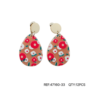 Orecchini a goccia con motivo floreale rosa con fiori bianchi e rossi per donna, set di gioielli alla moda da 12 pezzi - Product Image 2