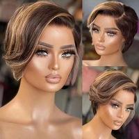 Perruque Pixie coupe droite, cheveux humains, dentelle frontale, perruques pour femmes noires, cheveux humains vierges, perruques courtes, bon marché, nouvelle collection