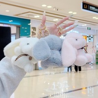 Porte-clés en peluche lapin à longues oreilles, mini dessin animé, mignon et kawaii, jouet animal en peluche 3D doux et moelleux, pendentif de sac à dos, poupée, porte-clés