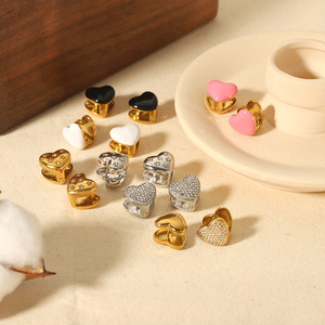 Heart-Shaped <b>Stud</b> <b>Earrings</b> Zinc Alloy 18K Gold Plated Women's Fashion Jewelry Gift Set - Product Image 2