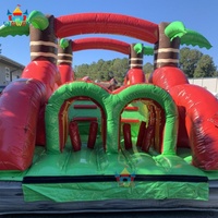 Parcours d'obstacles gonflable commercial Dinosaure 2026 avec grand toboggan en PVC pour usage public en centre commercial, idéal pour le divertissement