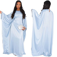 Lignes Luxury Polyester Dubai Style Kebaya à col bateau, manches longues, longueur ras du sol, ouverte sur le devant avec ceinture, pour femmes musulmanes, style décontracté