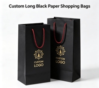 Sac cadeau en papier noir pour vin, logo personnalisé, dorure à chaud, poignée en corde de coton, emballage rectangulaire pour bouteille