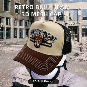 Nueva Gorra de Béisbol Retro Americana con Cabeza de Toro, Bordado 3D, Protección Solar para Verano, Gorra de Papá con Malla de Dibujos Animados - Product Image 2