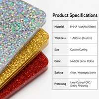 Feuille acrylique pailletée colorée, panneau en plastique PMMA découpé sur mesure pour la découpe laser, artisanat, signalétique, affichage, décoration