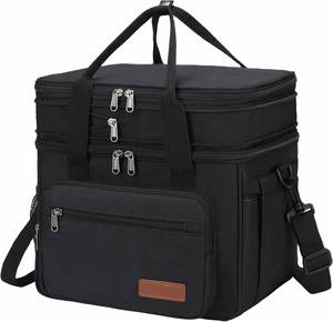 Insulated Lunch Bag, Expandable Double Deck Cooler Bag, Lightweight Leakproof Tote Bag With Side Tissue Pocket - Product Image 1