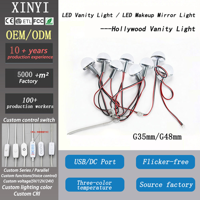 Latest Modern Style Waterproof Dimmable LED Makeup Vanity Mirror with Remote Control Multicolor Light Bulbs