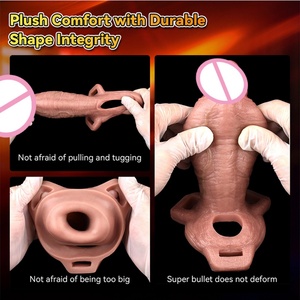 SXXY Ultra Closed Head Penis Sleeve With Strap on Belt Realistic Hollow <b>Dildo</b> Sheath Sleeve Belt Silicone Male Sex Toy Wholesale - Product Image 5