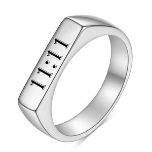 Anillos de Moda 11:11, Anillo Rectangular de Acero Inoxidable Grabado con Forma Geométrica para Mujer, Joyería de Regalo - Product Image 5
