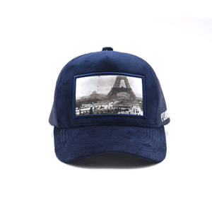 2025 Sombreros de camionero de 5 paneles Sombrero de camionero con logotipo impreso bordado de terciopelo azul marino personalizado - Product Image 1