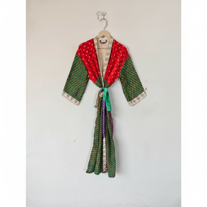 Kimono de seda térmica bohemio Hippie, ropa de dormir de verano con retazos, diseño de flores, ropa de playa reciclada, cubierta de Bikini para primavera - Product Image 1