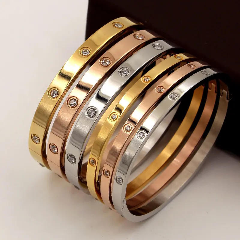 Bracelets de couple pour amoureux, chaîne en acier inoxydable, zircone, cubique, bijoux, diamant complet, argent