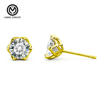 Pendientes de tuerca de moissanita de corte redondo sencillo XEA018, de plata S925 con engaste floral, regalo de cumpleaños o boda para mujer