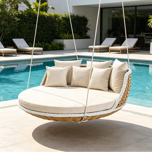 <span class=keywords><strong>Lit</strong></span> suspendu d'extérieur moderne, canapé balançoire pour adulte, mobilier de jardin, <span class=keywords><strong>lit</strong></span> suspendu rond en rotin et corde pour véranda - Product Image 4