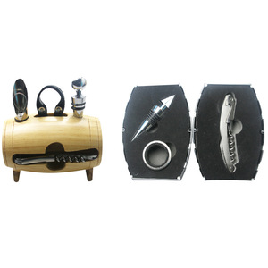 Wooden Wine Barrel Corkscrew Set Stainless Steel Opener With Bottle Stopper And Cutter For Household Use - Product Image 2