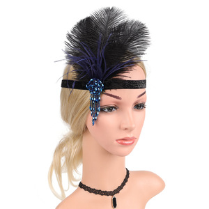Bandeau à plumes rétro des années 1920, style européen américain, fête <span class=keywords><strong>Gatsby</strong></span>, bal d'Halloween, mariage, accessoires pour femmes - Product Image 3