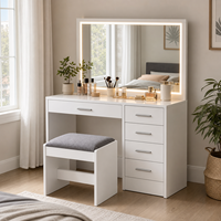 Miroir blanc professionnel moderne avec 3 modes d'éclairage, table de maquillage, table de toilette, panneau en acier inoxydable, chambre à coucher, hôtel