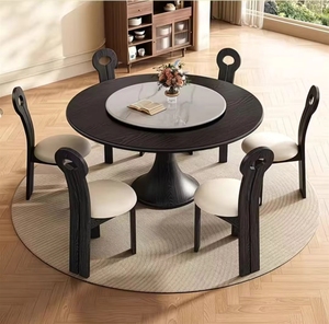 <span class=keywords><strong>Tavolo</strong></span> <span class=keywords><strong>da</strong></span> <span class=keywords><strong>Pranzo</strong></span> <span class=keywords><strong>Rotondo</strong></span> in Legno Massello di Lusso Moderno Nordico <span class=keywords><strong>con</strong></span> Piano Girevole in Pietra Sinterizzata, Arredamento Durevole ed Ecologico - Product Image 3