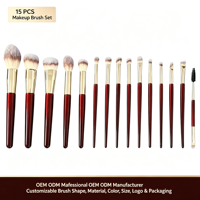 Ensemble de 15 pinceaux de maquillage de qualité supérieure, étiquette privée, poils doux vegan, OEM ODM, vente en gros directe d'usine, logo personnalisé, pinceaux de maquillage