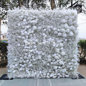 DKB ดอกไม้ประดิษฐ์ติดผนังพื้นหลังงานแต่งงานดีไซน์ใหม่โรงงานดอกไม้ประดิษฐ์สีขาวและทารกดอกไม้ติดผนัง - Product Image 1