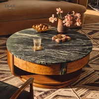 Table basse moderne en marbre vert, table basse ronde de luxe en bois de palissandre avec tiroirs de rangement, mobilier de villa